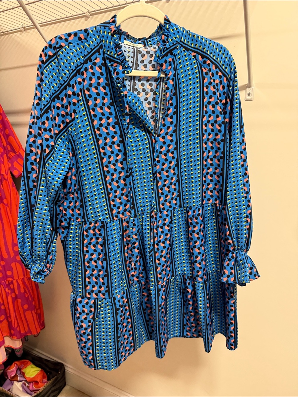 Sunday Blue Printed Tiered Tunic with Peach and Black Accents